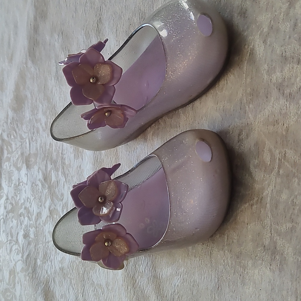 Mini Melissa Girls' Shimmery Lavender Flower Mary Jane Shoes